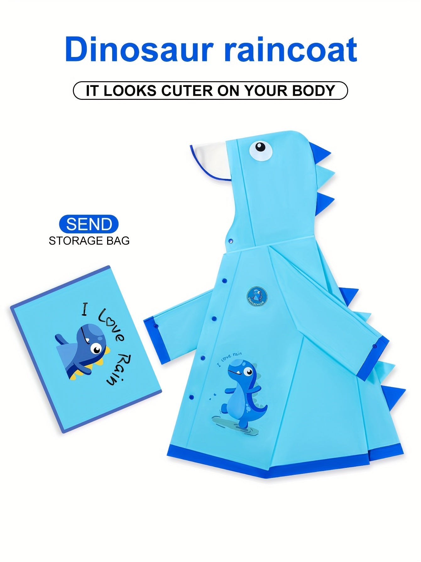 Regenjas Dinosaurus voor Kinderen Vanaf 3 Jaar - Waterdichte Kapjas met Oortjes voor Jongens en Meisjes - Lichtgewicht Buitenkleding