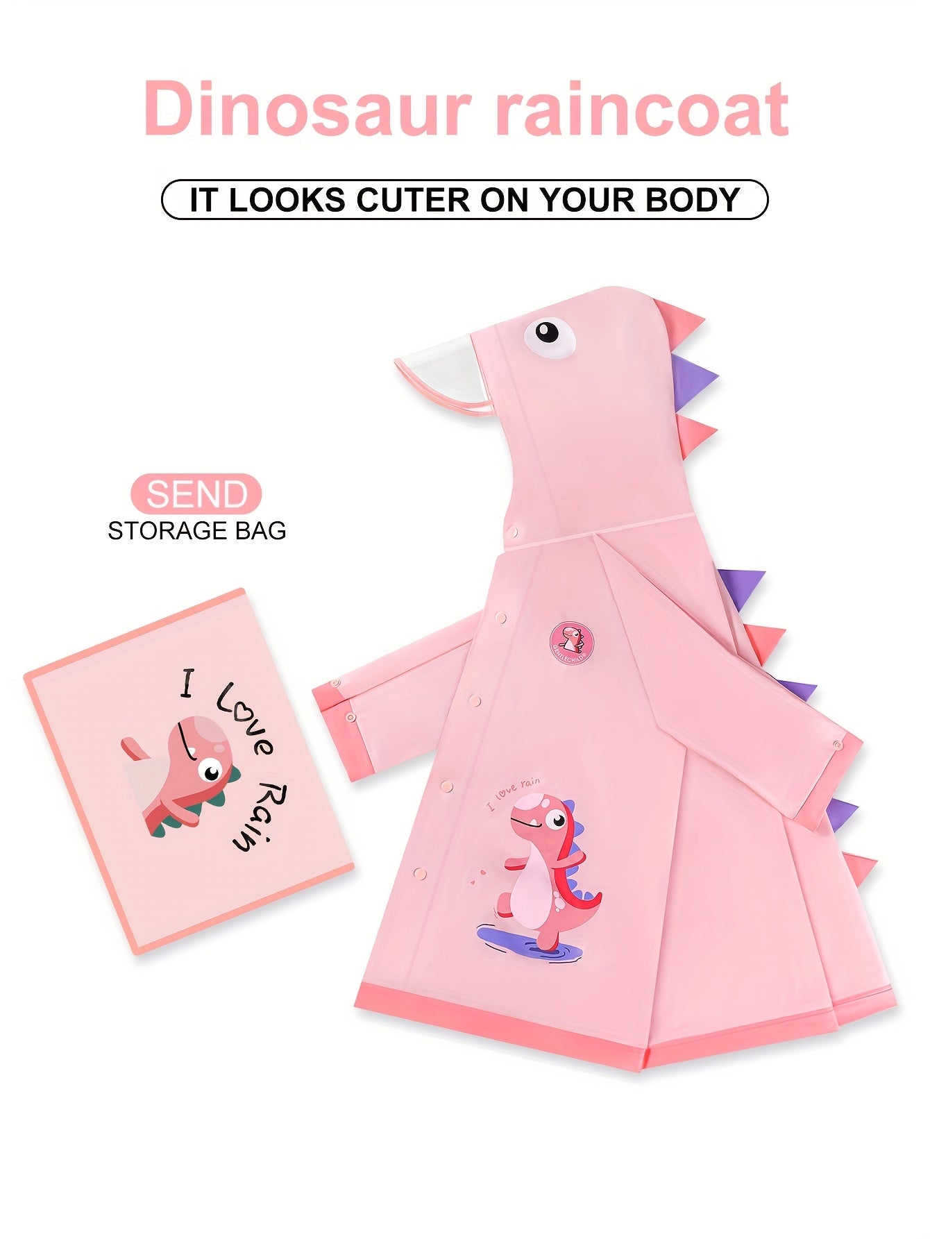 Regenjas Dinosaurus voor Kinderen Vanaf 3 Jaar - Waterdichte Kapjas met Oortjes voor Jongens en Meisjes - Lichtgewicht Buitenkleding