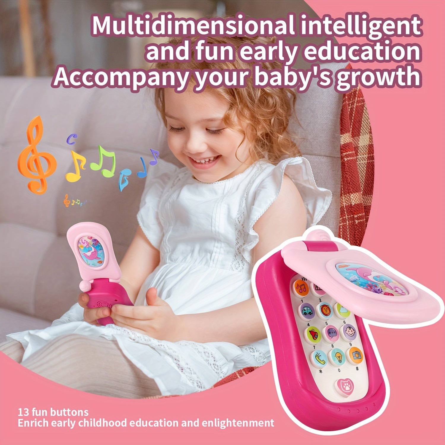 Muzikale Cartoon Flip Telefoon | Interactief Speelgoed voor Jongens & Meisjes, Perfect Cadeau