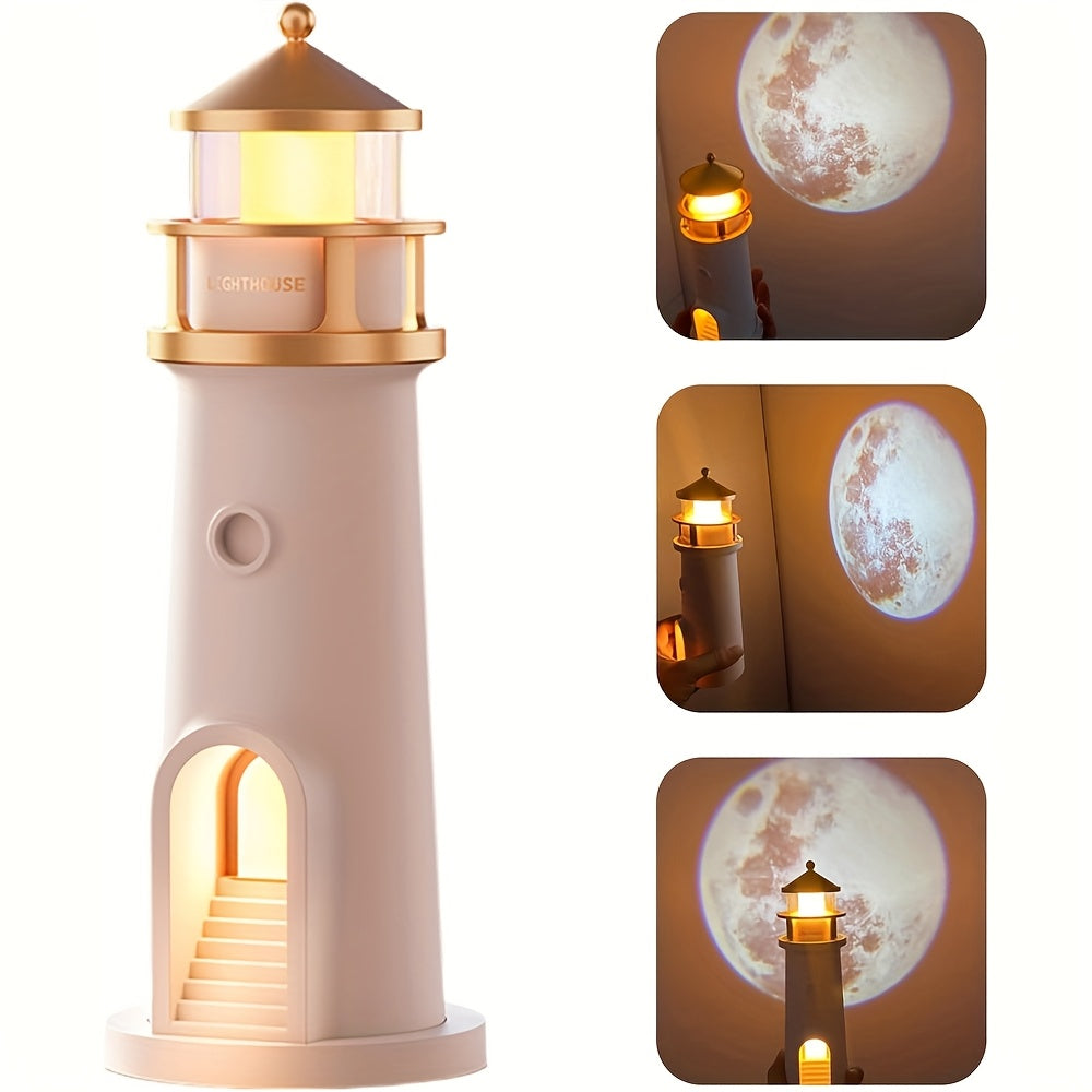 Vuurtoren nachtlamp | USB oplaadbaar met maanprojectie