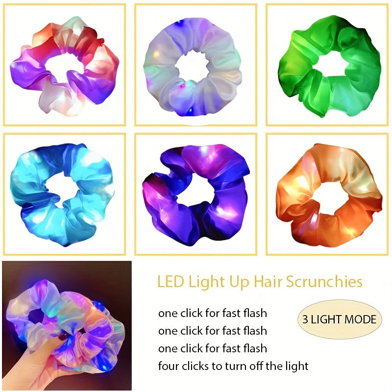 6 Stuks LED Scrunchies voor Vrouwen | LED Glow Scrunchies voor Meisjes | Meerdere Lichtmodi | Gloeiende Haarelastiekjes voor Kerst en Feesten