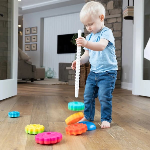 Draaiende Regenboog Stapeltoren voor Baby en Peuter - Educatief Sorteerspeelgoed voor Kinderen, Jongens en Meisjes - Grote Ringen met Kurkentrekkerpaal