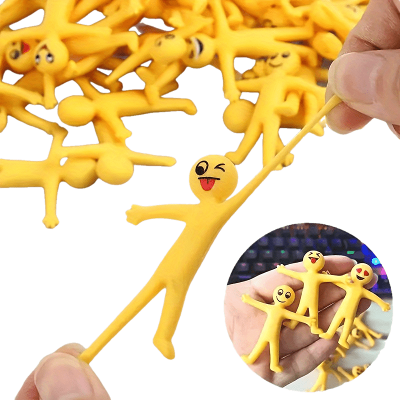 25x Gele Rekbare Poppetjes | Vrolijke Gezichten | Zacht Rubber | Vouwbaar voor Feestdecoraties
