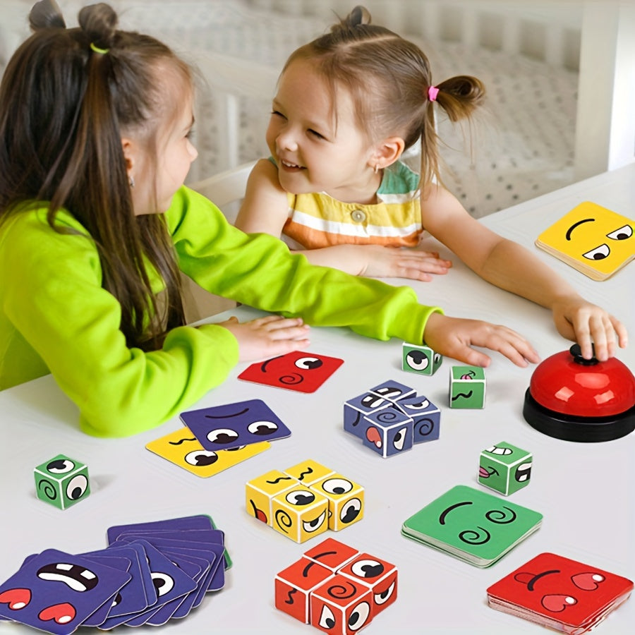 Emotie Matching Dobbelspel voor Kinderen | Educatief Tafelspel met Expressieve Blokken & Bel, Voor Leeftijd 3-8 Jaar, Perfect Cadeau voor Kerst & Nieuwjaar