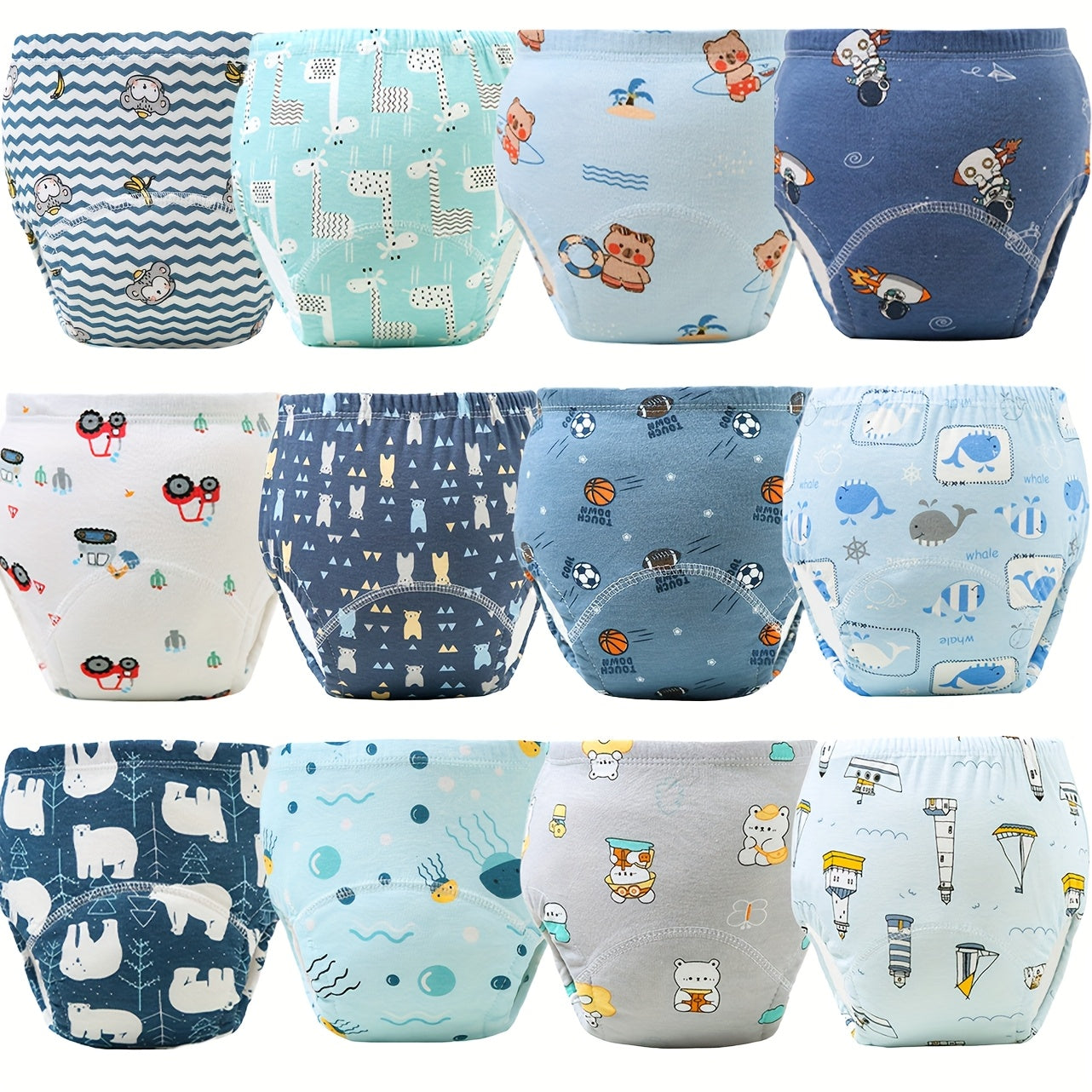 12 Stuks Katoenen Trainingsbroekjes Baby Zindelijkheidstraining - Wasbare Oefenbroekjes Peuters 0-3 Jaar Jongens en Meisjes