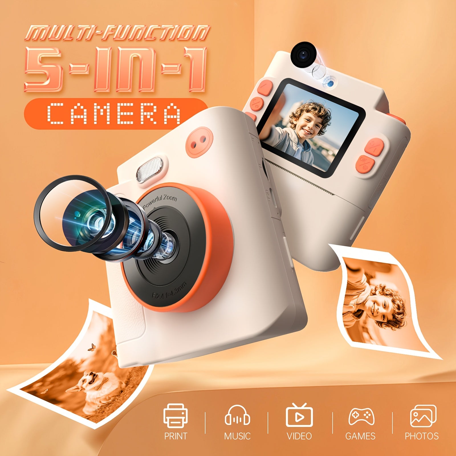 Multifunctionele kindercamera|Video, foto & printfunctie – cadeau 4-12 jr