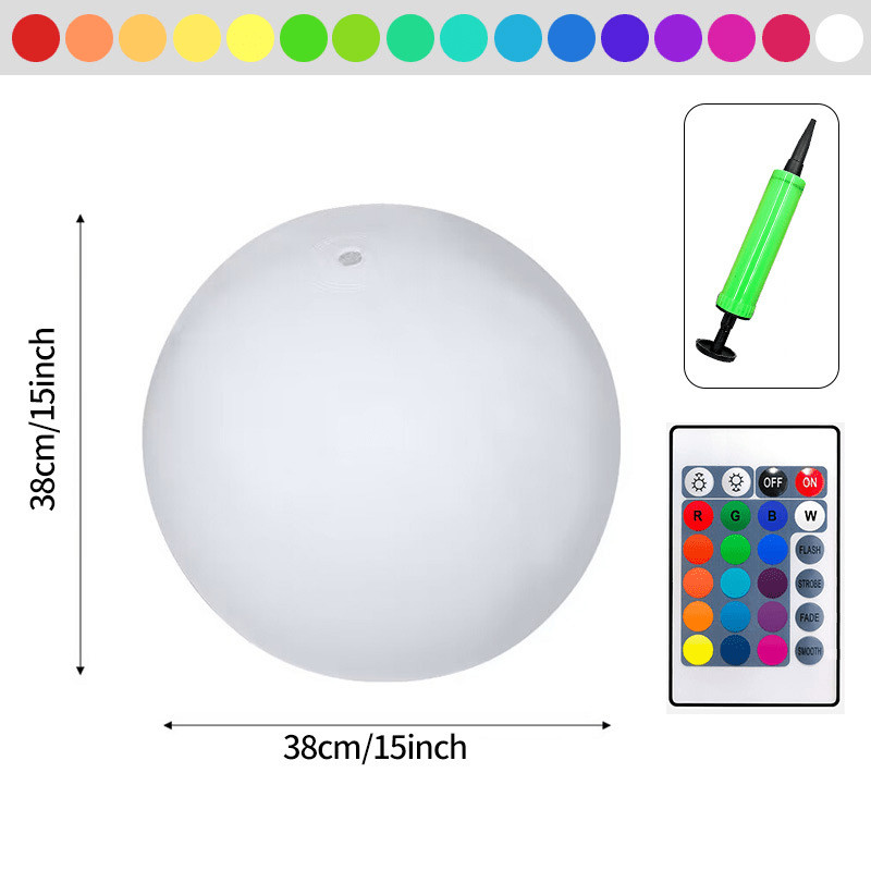LED Lichtgevende Opblaasbare Bal 16 Kleuren – 16” Glow Bal met Afstandsbediening & Pomp | Waterdicht Feestdecor voor Tuin, Strand, Zwembad & Kerst