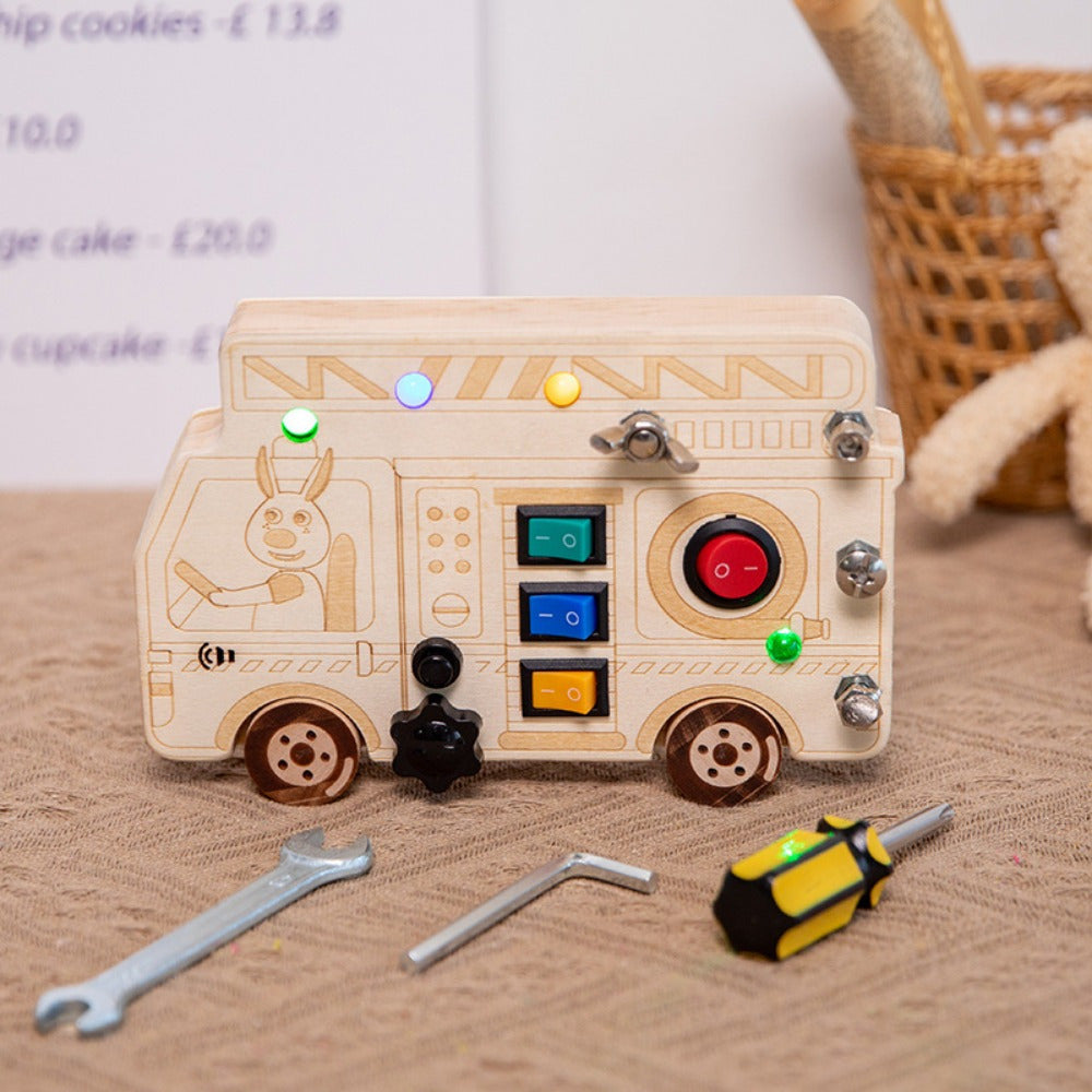 Interactief houten sensorisch bord met LED en schroevendraaier - educatief speelgoed voor kinderen