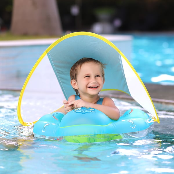 Veilige Baby Zwemtrainer met Zonnescherm voor Kinderen van 3 Maanden tot 4 Jaar - Anti-Kantel Zwemband voor Baby, Peuter, Jongens en Meisjes - Drijver voor in het Zwembad