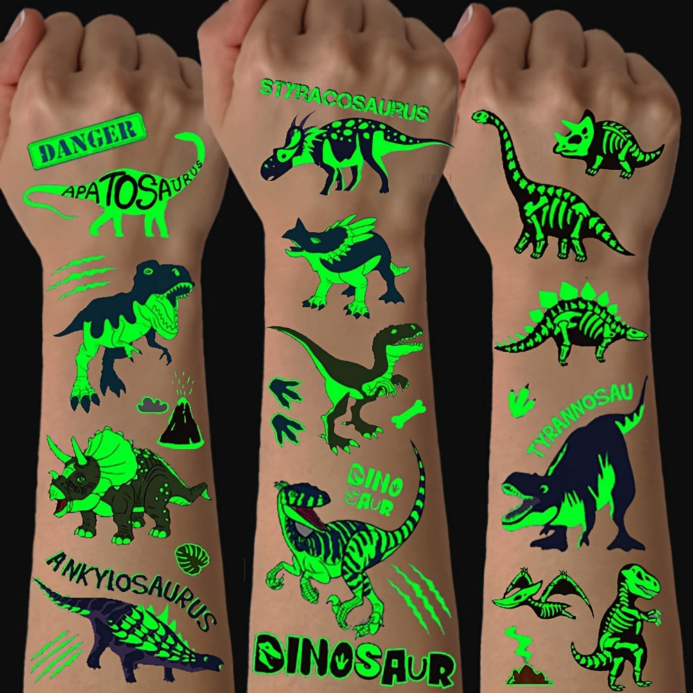 Lumineuze Dinosaurus Tatoeages | Gloeien in het Donker, Waterdichte Verjaardags- en Halloween Tatoeages