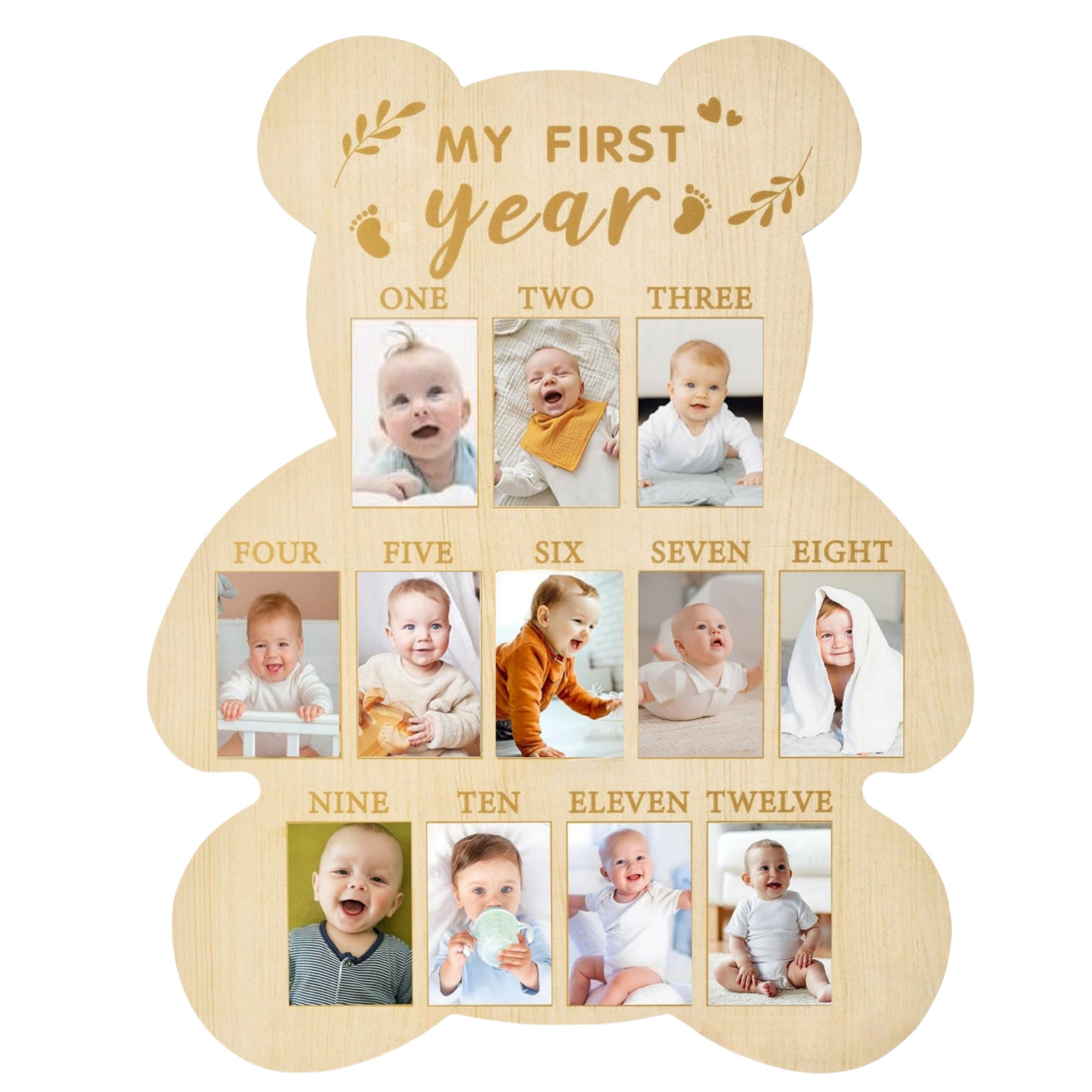 Houten Beer Vormige Fotolijst | Eerste Jaar Mijlpaallijst van Baby Kamerdecor Souvenir Cadeau