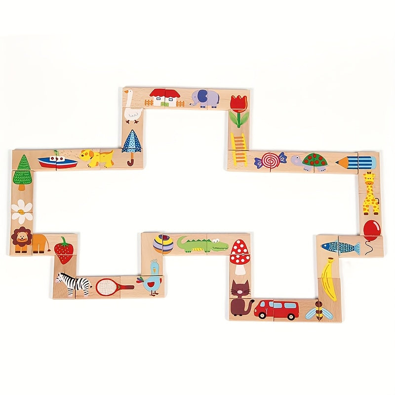 28-delige Dieren Domino Set | Houten Educatief Spel voor Kinderen, Feestdagencadeau