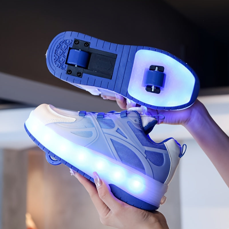 Sneakers met LED-licht | Glow-in-the-Dark Schoenen met USB & Wielen | Verstelbare Roller Schoenen voor Kinderen