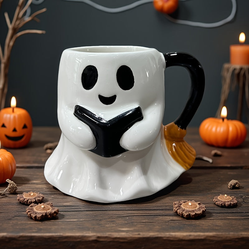 Leuke Halloween Mok met Lachend Spookje - Keramische Koffiebeker als Cadeau of Decoratie - Griezelige Theemok voor Thuis en op Kantoor