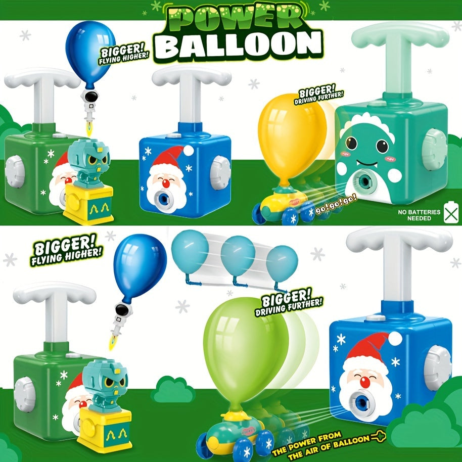 Cadeauset voor Kerst en Thanksgiving - Aerodynamische Ballonauto met Santa Claus Thema, Educatief Ballonpuzzel Speelgoed voor Kleuters, Inclusief Ballonvlieger en Handlanceerder