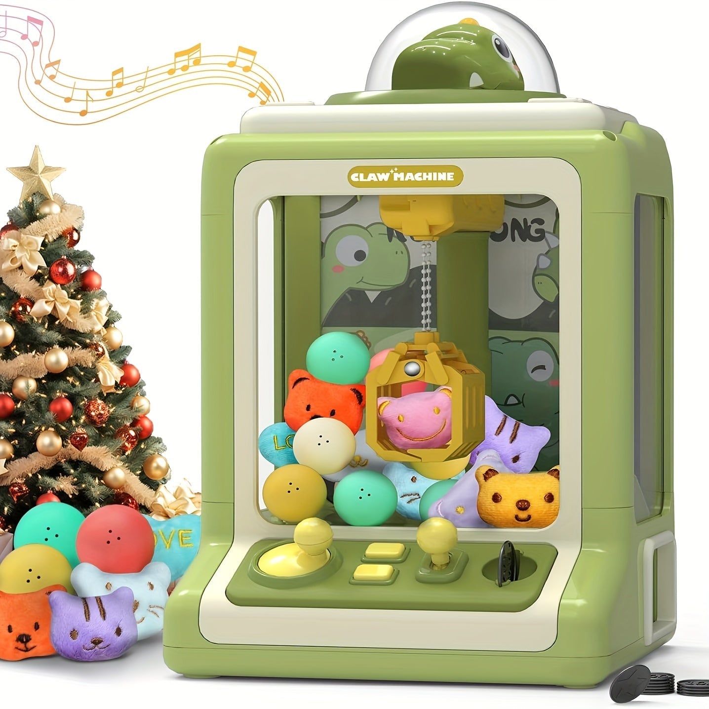 Mini-dinosauruskrabmachine voor kinderen | Bevat 10 poppen en 10 draaiende eieren, snoepmachine met muziek, perfect cadeau voor kinderen