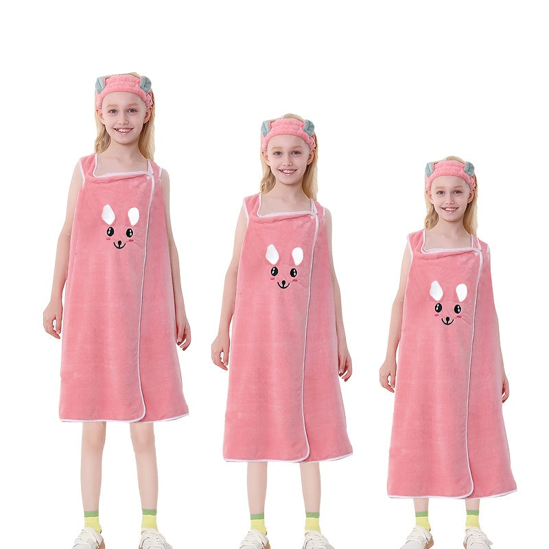 Schattige Bunny Ears Badjas voor Kinderen | Super Absorberend & Sneldrogend | Dikke Warme Polyesterstof | Handdoek Wrap met Drukknopen en Dubbele Gesp