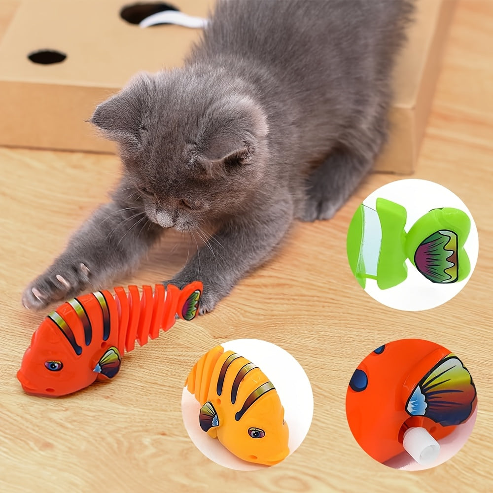 Wind-Up Vissen Speeltje | 360° Swingende Cartoon Vis voor Katten | Duurzaam & Kleurrijk Speelgoed Zonder Batterijen