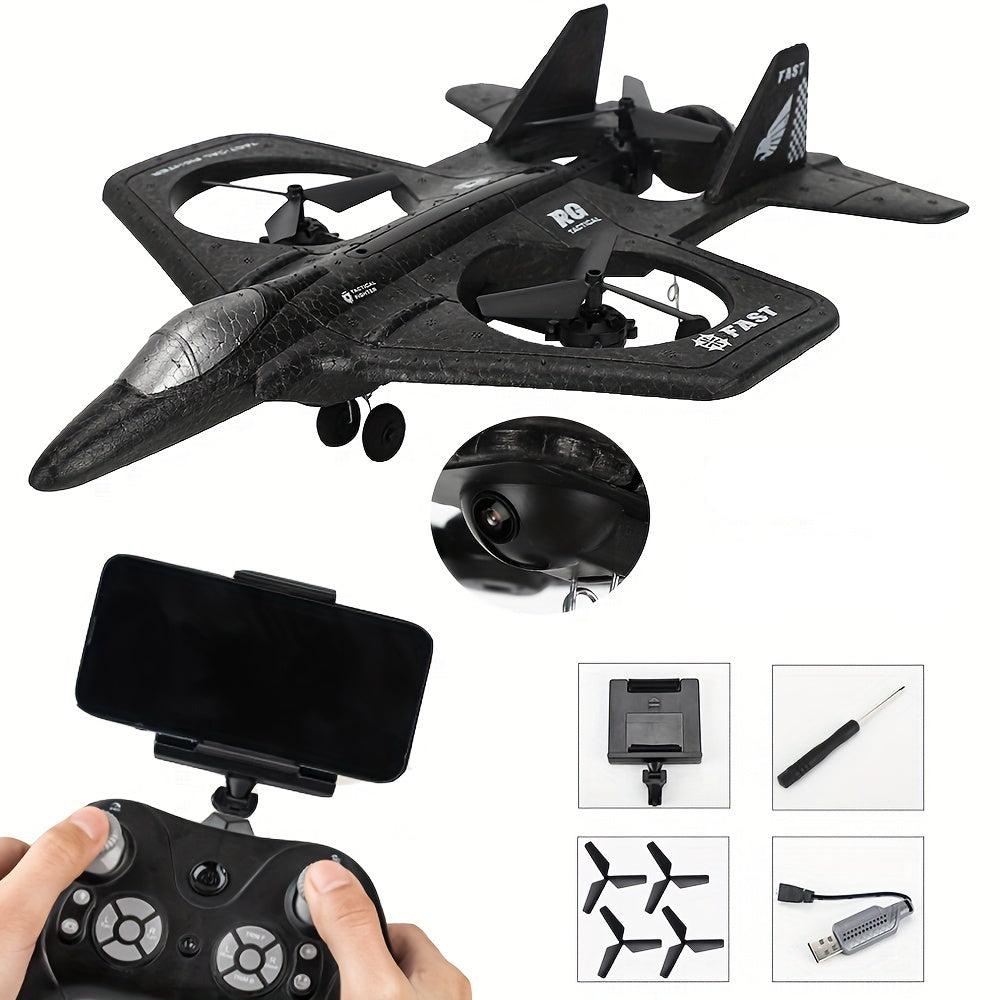 RC-gevechtsvliegtuig 2.4GHz met camera - Foam glider, gemakkelijk te besturen, cadeau voor Halloween en Kerstmis.