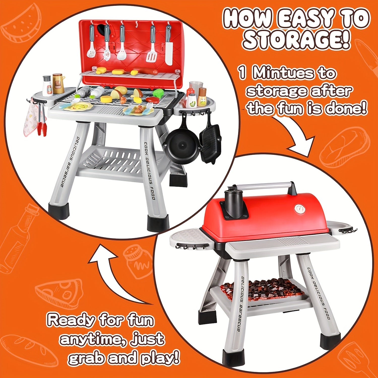 BBQ Keuken Speelset voor Buiten | Grill Speelgoed met 2-Lagen – Interactief Kookspel voor Kinderen 3 Jaar en Ouder