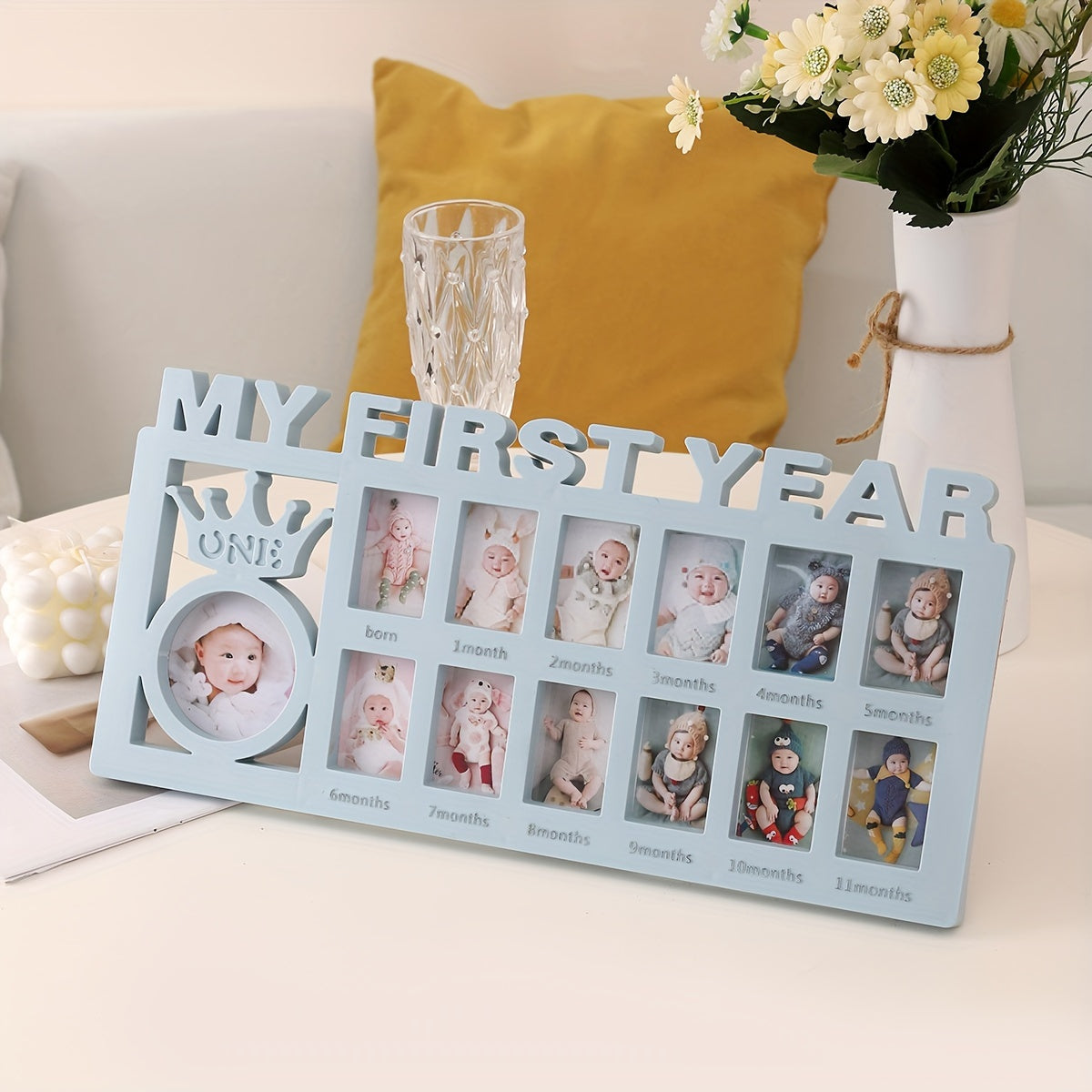 Herinneringenbewaarlijst Fotolijst - Gepersonaliseerd Doe-Het-Zelf Tafelblad Display voor Herinneringen aan je Pasgeboren Baby met Makkelijk Foto-invoeg Geschenkidee