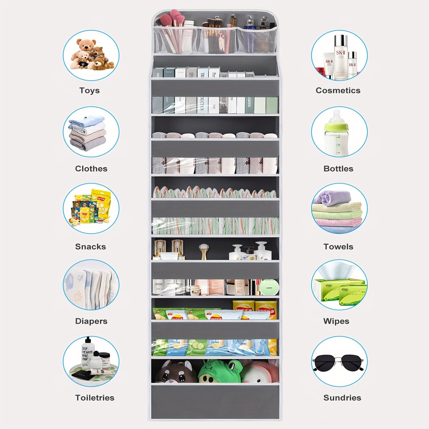 Opbergrek Voor Deur | 7 Ruime Vakken Met Duidelijk Venster Hangend Ontwerp Voor Slaapkamer- en Badkamerorganisatie